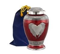 Dignity Angel Wings Urn - Loving Angel Wings Cremation Urn for Ashes - Handcrafted Angel Wings & Heart Adult Urn - Large Wings of Love Memorial Urn with Velvet Bag (Red)