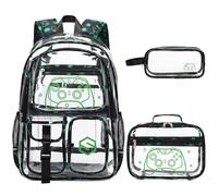 DIGOBAY 3PCS Cool Luminous Clear Backpack for Boys Kids, Gamer Clear Bookbag for School, See Through PVC Transparent Backpacks with Lunch Bag Pencil Case, Clear Backpack Heavy Duty for School Stadium