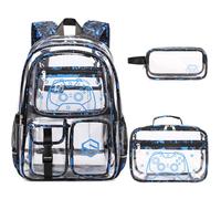 DIGOBAY 3PCS Cool Luminous Clear Backpack for Boys Kids, Gamer Clear Bookbag for School, See Through PVC Transparent Backpacks with Lunch Bag Pencil Case, Clear Backpack Heavy Duty for School Stadium