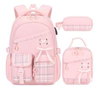 DIGOBAY Backpacks for Girls - 3PCS Girls Backpack with Lunch Box & Pencil Pouch, Pink, Traditional Backpacks