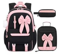 DIGOBAY Bows Backpack, Black and Pink, 17.71 x 12.60 x 8.26 inches, Cute