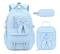 DIGOBAY Bows Backpack, Blue Checkered, 17.71 x 12.60 x 8.26 inches, Cute