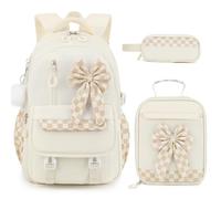 DIGOBAY Bows Backpack, Khaki Checkered, 17.71 x 12.60 x 8.26 inches, Cute