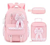 DIGOBAY Bows Backpack, Pink Checkered, 17.71 x 12.60 x 8.26 inches, Cute