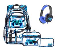 DIGOBAY Clear Backpack with Lunch Box, Pencil Cace, Flame-blue, M, Cool