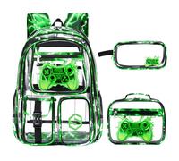 DIGOBAY Clear Backpack with Lunch Box, Pencil Cace, Green Lightning, M, Cool