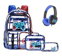 DIGOBAY Clear Backpack with Lunch Box, Pencil Cace, Lighting Red-blue, M, Cool