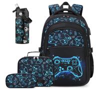 DIGOBAY Cool Gamer Backpack for Boys with Kids Bento Box Water Bottle, W-blue, M, Cool