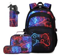 DIGOBAY Cool Gamer Backpack for Boys with Kids Bento Box Water Bottle, W-redblue, M, Cool