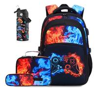 DIGOBAY Cool Gamer Backpack for Boys with Kids Bento Box Water Bottle, W-yellowblue, M, Cool