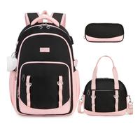 DIGOBAY Kids Backpack for Teen Girls, Black-pink, M, Cute