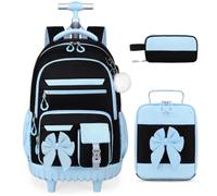 DIGOBAY Rolling Backpack for Girls, Cute Roller School Bag with Wheels, Kids Wheeled Backpacks Set with Lunch Bag Pencil Case for Teen Girls Kindergarten Elementary Middle School