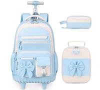DIGOBAY Rolling Backpack for Girls, Cute Roller School Bag with Wheels, Kids Wheeled Backpacks Set with Lunch Bag Pencil Case for Teen Girls Kindergarten Elementary Middle School