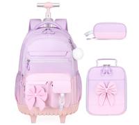 DIGOBAY Rolling Backpack for Girls, Cute Roller School Bag with Wheels, Kids Wheeled Backpacks Set with Lunch Bag Pencil Case for Teen Girls Kindergarten Elementary Middle School