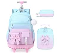 DIGOBAY Rolling Backpack for Girls, Cute Roller School Bag with Wheels, Kids Wheeled Backpacks Set with Lunch Bag Pencil Case for Teen Girls Kindergarten Elementary Middle School