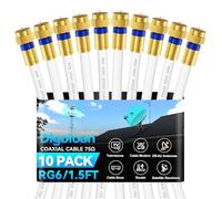 Digoloan Coaxial Cable 1.5ft 10Pack, RG6 Coax Cable Cord Extender with Gold F-Type Connector, High Speed Internet Wire for HD TV, Modem, Digital Antenna, Satellite-White