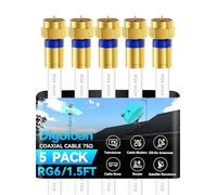 Digoloan Coaxial Cable 1.5ft 5Pack, RG6 Coax Cable Cord Extender with Gold F-Type Connector, High Speed Internet Wire for HD TV, Modem, Digital Antenna, Satellite-White