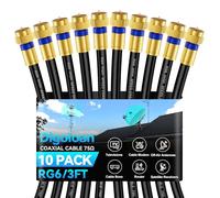 Digoloan Coaxial Cable 3ft 10 Pack, RG6 Coax Cable Cord Extender with Gold F-Type Connector, High Speed Internet Wire for HD TV, Modem, Digital Antenna, Satellite-Black