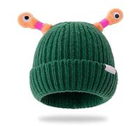 DigScape Cute and Funny Knitted Beanie, Cartoon Glowing Little Monster Knit Hat with Eyes, Retractable Tentacles Beanie, Dark Green, 24 Months