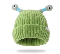 DigScape Cute and Funny Knitted Beanie, Cartoon Glowing Little Monster Knit Hat with Eyes, Retractable Tentacles Beanie, Light Green, 24 Months