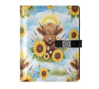 DIGTIA Cute Highland Cow Pattern PU Leather Notebook A5 Binder 6 Ring Refillable Journal with Magnetic Buckle Closure Loose Leaf Travel Office Planner Budget Binder Notepad Portfolio,