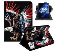 DIGTIALL 360° Rotating Case for Amazon Fire 7 Inch Tablet (9th/7th/5th Gen, 2019/2017/2015 Release), Smart PU Leather Stand Protective Cover with Auto Wake Sleep,Bald Eagle with American Flag