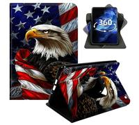 DIGTIALL 360° Rotating Case for Amazon Fire 7 Inch Tablet (9th/7th/5th Gen, 2019/2017/2015 Release), Smart PU Leather Stand Protective Cover with Auto Wake Sleep,Eagle Holding American Flag
