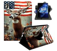 DIGTIALL 360° Rotating Case for Amazon Fire 7 Inch Tablet (9th/7th/5th Gen, 2019/2017/2015 Release), Smart PU Leather Stand Protective Cover with Auto Wake Sleep,Deer American Flag