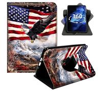 DIGTIALL 360° Rotating Case for Amazon Fire 7 Inch Tablet (9th/7th/5th Gen, 2019/2017/2015 Release), Smart PU Leather Stand Protective Cover with Auto Wake Sleep,American Flag Eagle