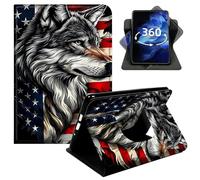DIGTIALL 360° Rotating Case for Amazon Fire Fire HD 8 Tablet (8th/7th/6th Generation, 2018/2017/2016 Release), Smart PU Leather Stand Protective Cover with Auto Wake Sleep,Wolf American Flag