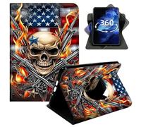 DIGTIALL 360° Rotating Case for Amazon Fire Fire HD 8 Tablet (8th/7th/6th Generation, 2018/2017/2016 Release), Smart PU Leather Stand Protective Cover with Auto Wake Sleep,American Flag with Skull