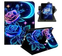 DIGTIALL 360° Rotating Case for Amazon Fire HD 8 & 8 Plus Tablet 12th Gen 2024/2022/2020 Release 8", Smart PU Leather Stand Protective Cover with Auto Wake Sleep,Blue Roses Moon Stars
