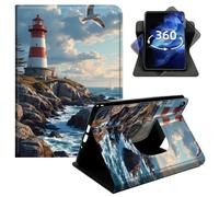 DIGTIALL 360° Rotating Case for Amazon Fire HD 8 & 8 Plus Tablet 12th Gen 2024/2022/2020 Release 8", Smart PU Leather Stand Protective Cover with Auto Wake Sleep,Red and White Lighthouse Coast