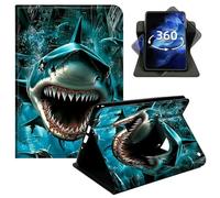 DIGTIALL 360° Rotating Case for Amazon Fire HD 8 & 8 Plus Tablet 12th Gen 2024/2022/2020 Release 8", Smart PU Leather Stand Protective Cover with Auto Wake Sleep,an Angry Shark