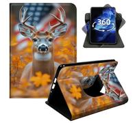 DIGTIALL 360° Rotating Case for Amazon Fire HD 8 & 8 Plus Tablet 12th Gen 2024/2022/2020 Release 8", Smart PU Leather Stand Protective Cover with Auto Wake Sleep,White Tailed Deer The American Flag