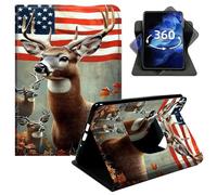 DIGTIALL 360° Rotating Case for Amazon HD 10 Tablet (5th/7th/9th Gen,2015/2017/2019 Release), Smart PU Leather Stand Protective Cover with Auto Wake Sleep,American Flag Deer