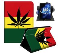 DIGTIALL 360° Rotating Case for Fire 7 2022 & Fire 7 Kids Tablet 12th Gen 2022 Release 7", Smart PU Leather Stand Protective Cover with Auto Wake Sleep,Rastafarian Flag with Leaf