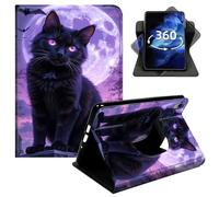 DIGTIALL 360° Rotating Case for iPad 9.7" 2017/2018 (5th/6th Gen) & iPad Air 2, Smart PU Leather Stand Protective Cover with Auto Wake Sleep,Dark Wind Halloween Black Cat