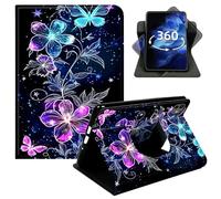 DIGTIALL 360° Rotating Case for iPad Air 3 2019 & iPad Pro 10.5" 2017, Smart PU Leather Stand Protective Cover with Auto Wake Sleep,Glowing Flower and Butterfly