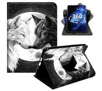 DIGTIALL 360° Rotating Case for iPad Air 5th Gen 2022/4th Gen 2020 10.9" & iPad Pro 11" 2022/2021/2020, Smart PU Leather Stand Protective Cover with Auto Wake Sleep,Black and White Wolf Moon