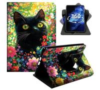 DIGTIALL 360° Rotating Case for iPad Air 5th Gen 2022/4th Gen 2020 10.9" & iPad Pro 11" 2022/2021/2020, Smart PU Leather Stand Protective Cover with Auto Wake Sleep,Flower Blossom Black Cat