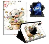 DIGTIALL 360° Rotating Case for iPad Air 5th Gen 2022/4th Gen 2020 10.9" & iPad Pro 11" 2022/2021/2020, Smart PU Leather Stand Protective Cover with Auto Wake Sleep,Baby Elephant in Flower Pot