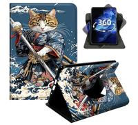 DIGTIALL 360° Rotating Case for iPad mini 5/Mini 4 7.9", Smart PU Leather Stand Protective Cover with Auto Wake Sleep,Japanese-Style Cat Samurai