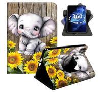 DIGTIALL 360° Rotating Case for iPad mini 5/Mini 4 7.9", Smart PU Leather Stand Protective Cover with Auto Wake Sleep,Wooden Sunflowers Elephant