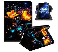 DIGTIALL 360° Rotating Case for iPad Pro 11" 2018, Smart PU Leather Stand Protective Cover with Auto Wake Sleep,Flowers with Glowing Fireflies
