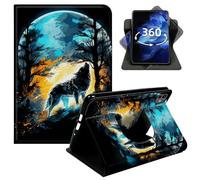 DIGTIALL 360° Rotating Case for iPad Pro 12.9" 2022/2021/2020 & iPad Air 13" 2024/2025/2026, Smart PU Leather Stand Protective Cover with Auto Wake Sleep,Wolf Howling Moon
