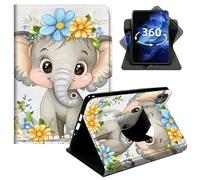 DIGTIALL 360° Rotating Case for iPad Pro 13" M4 2024/2025/2026,Smart PU Leather Stand Protective Cover with Auto Wake Sleep,Flower Elephant