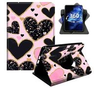 DIGTIALL 360°Rotating Case for Microsoft Surface Pro 8 13" 2021, Smart Lightweight PU Leather Swivel Stand Protective Cover with Auto Wake Sleep,Pink and Black Hearts