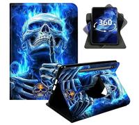 DIGTIALL 360° Rotating Case for Samsung Galaxy Tab A9 Plus 2023/2024/2026/A11 Plus 11", Smart PU Leather Stand Protective Cover with Auto Wake Sleep,Blue Flame Skull Fingers