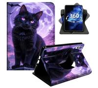 DIGTIALL 360°Rotating Case for Samsung Galaxy Tab S6 10.5" 2019 Model SM-T860/T865/T867, Smart Lightweight PU Leather Swivel Stand Protective Cover with Auto Wake Sleep,Dark Wind Halloween Black Cat